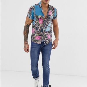 floral baroque design short sleeve button down shirt
